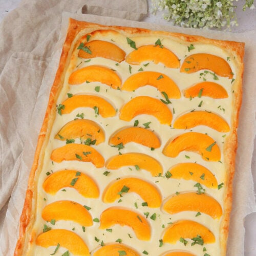 Peaches & Cream Tart with Fresh Mint