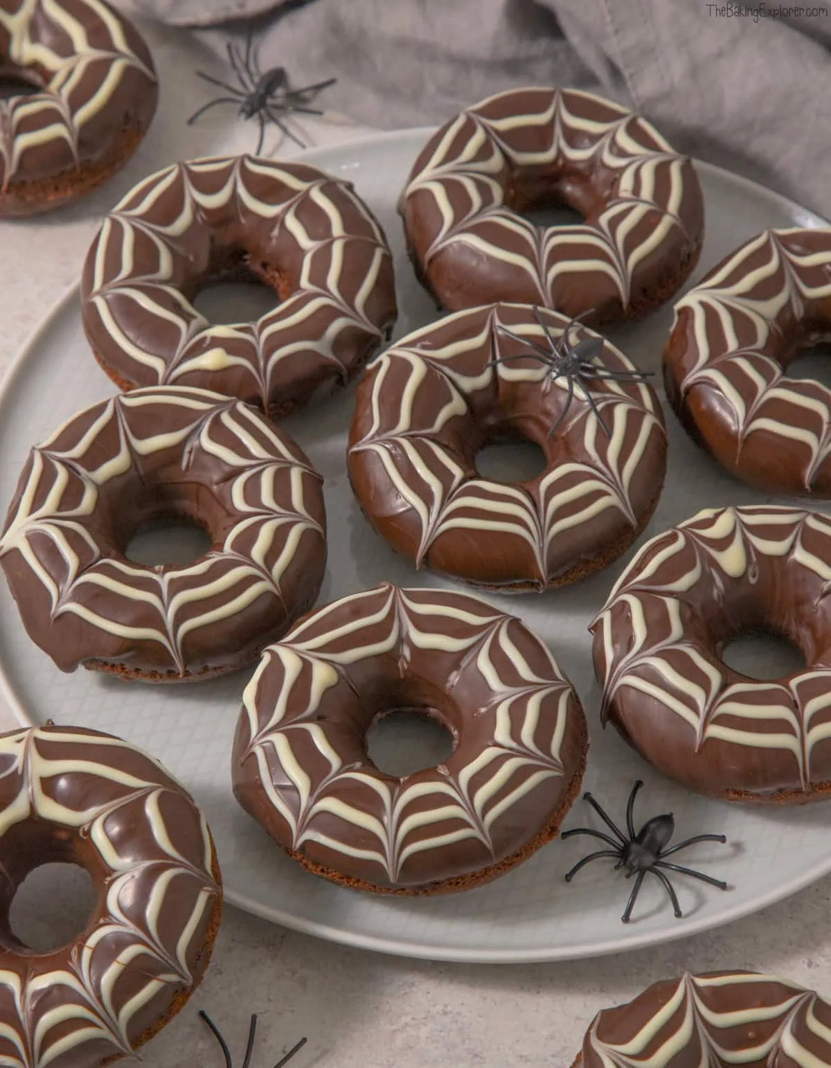 Chocolate Spiderweb Halloween Baked Donuts