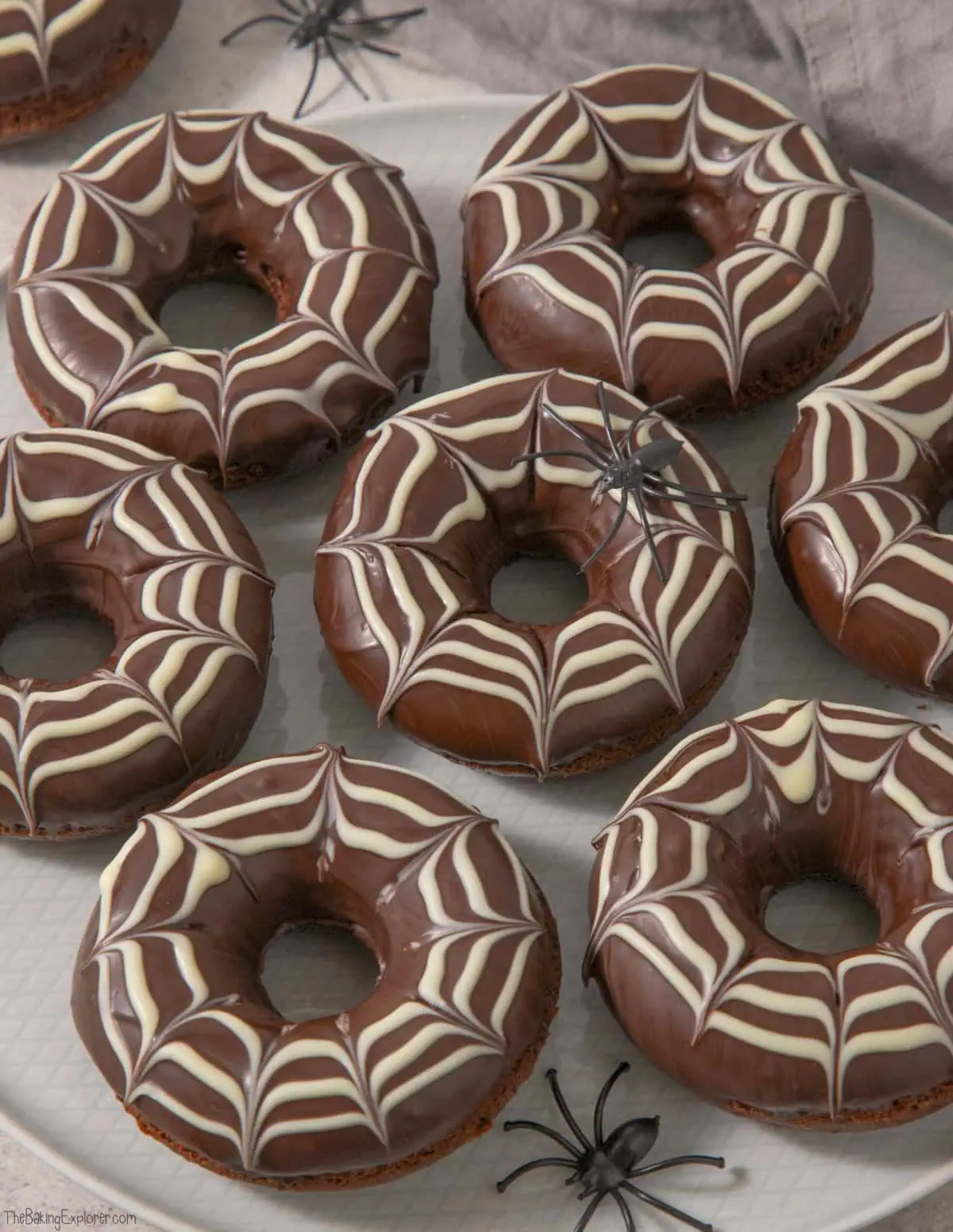Chocolate Spiderweb Halloween Baked Donuts