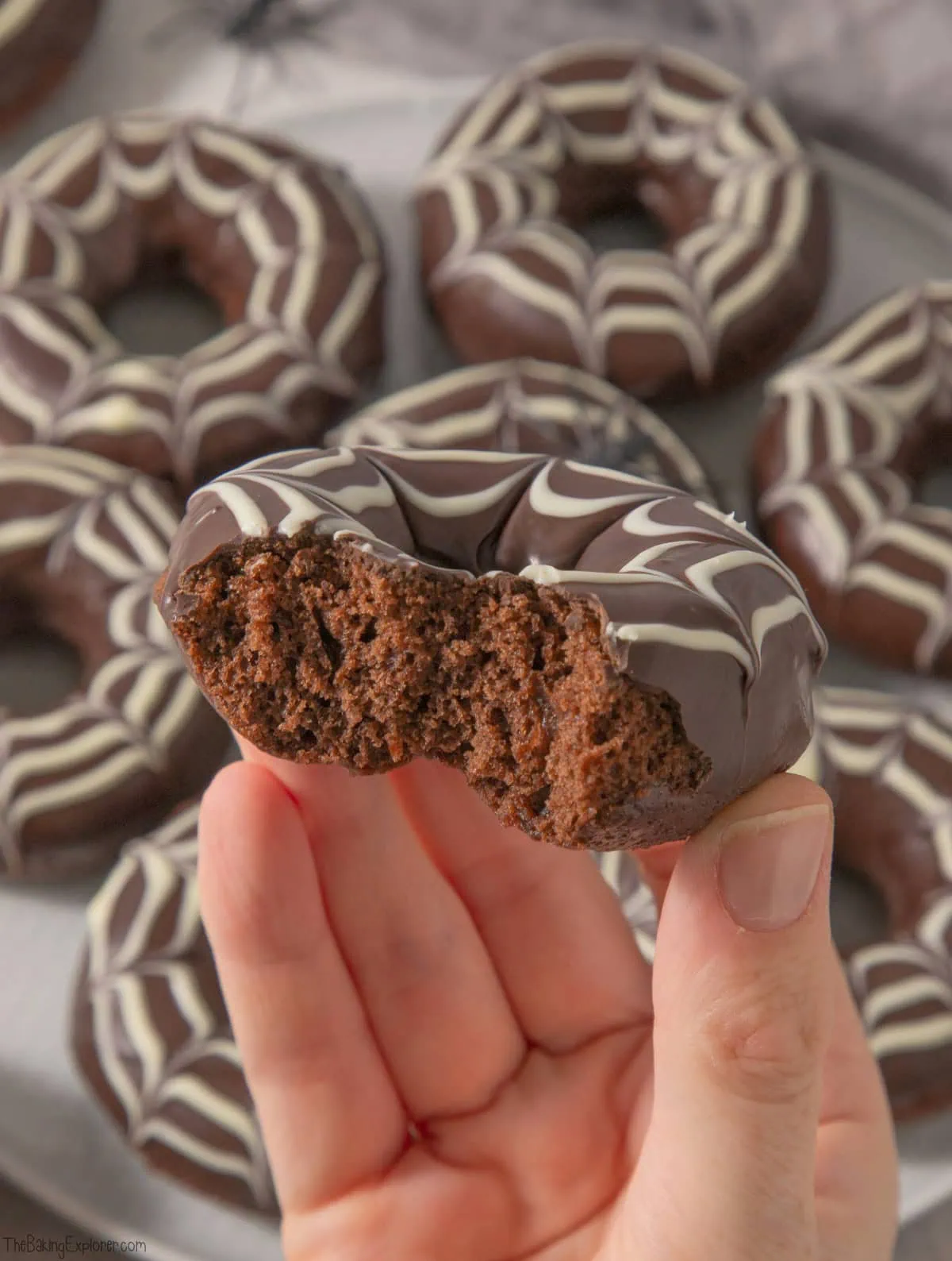 Chocolate Spiderweb Halloween Baked Donuts