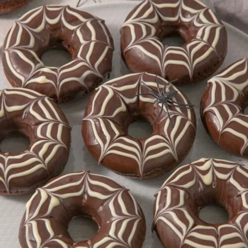 Chocolate Spiderweb Halloween Baked Donuts