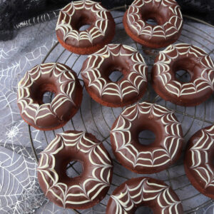 Chocolate Spiderweb Halloween Baked Donuts