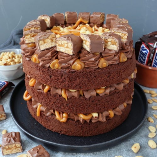 Snickers Cheesecake Cake - i am baker