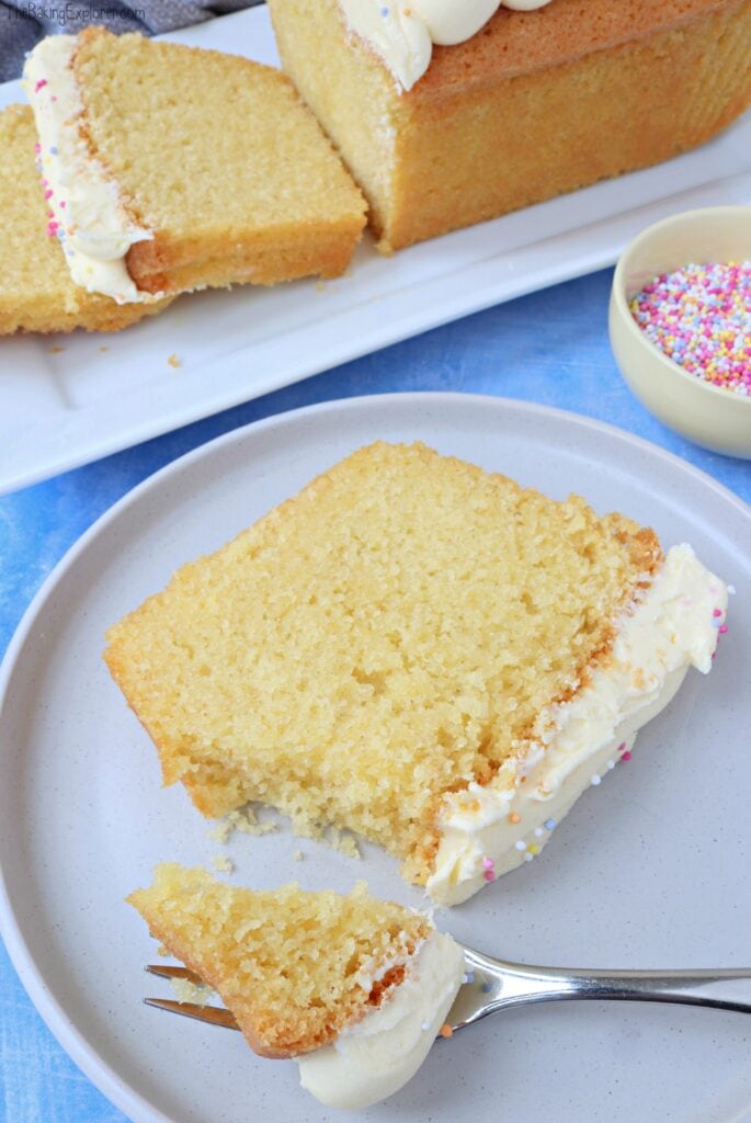 Vanilla Loaf Cake with a fork