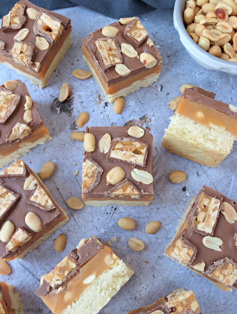 flat lay of Snickers Millionaire's Shortbread