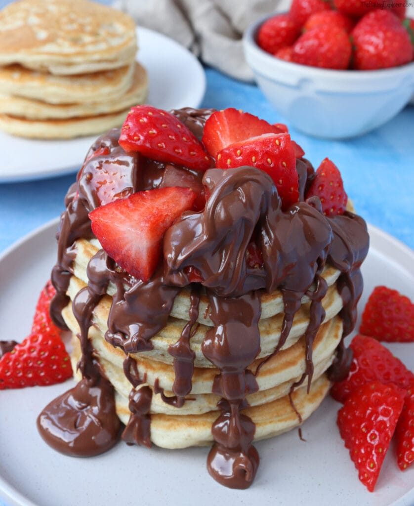 Buttermilk Pancakes with Nutella and strawberries