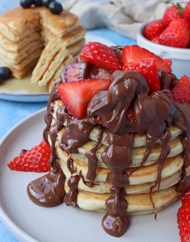 Buttermilk Pancakes with Nutella and strawberries