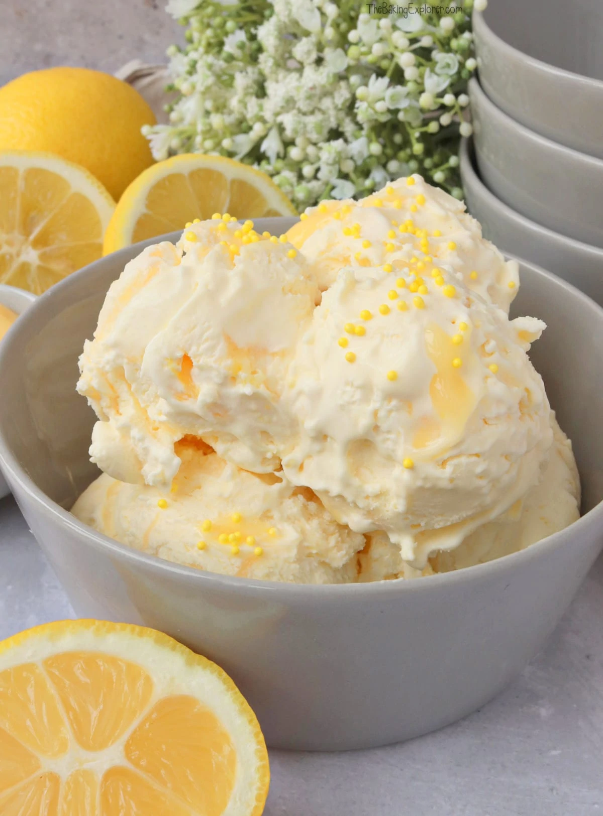 Lemon Curd Ice Cream (No Churn) in a bowl