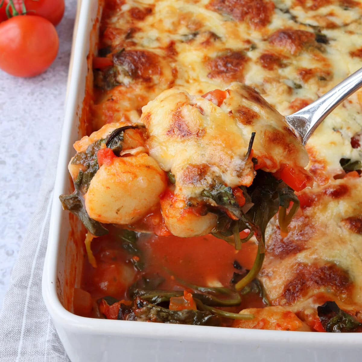Tomato & Spinach Gnocchi Bake - The Baking Explorer