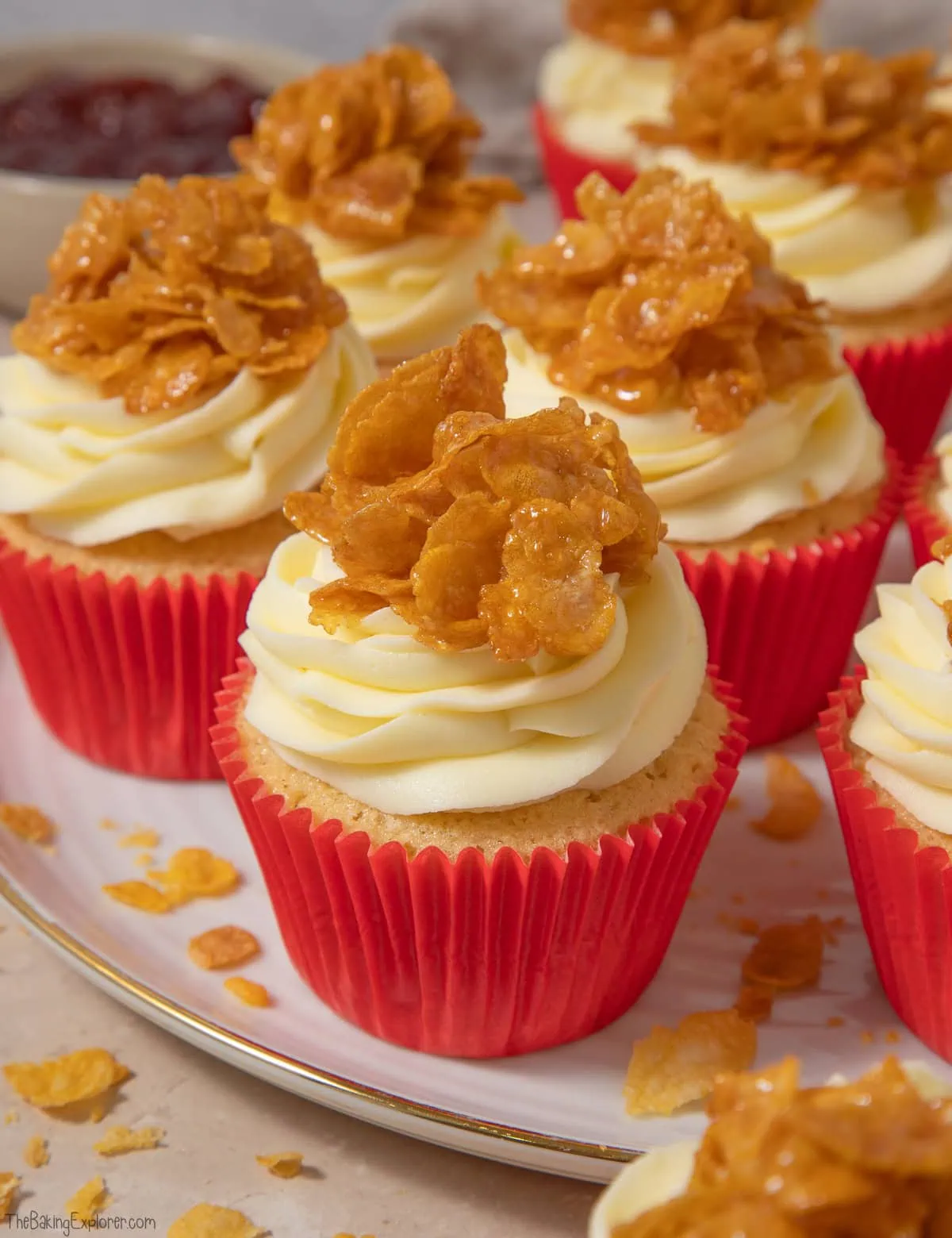Strawberry & White Chocolate Cornflake Crunch Cupcakes