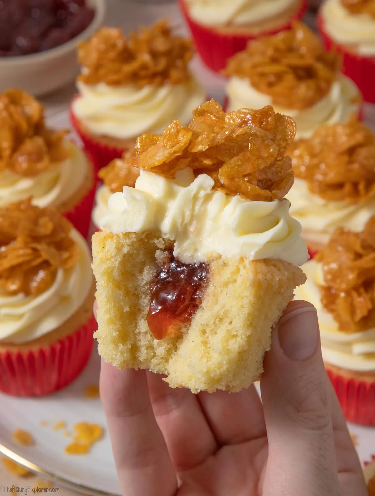Strawberry & White Chocolate Cornflake Crunch Cupcakes