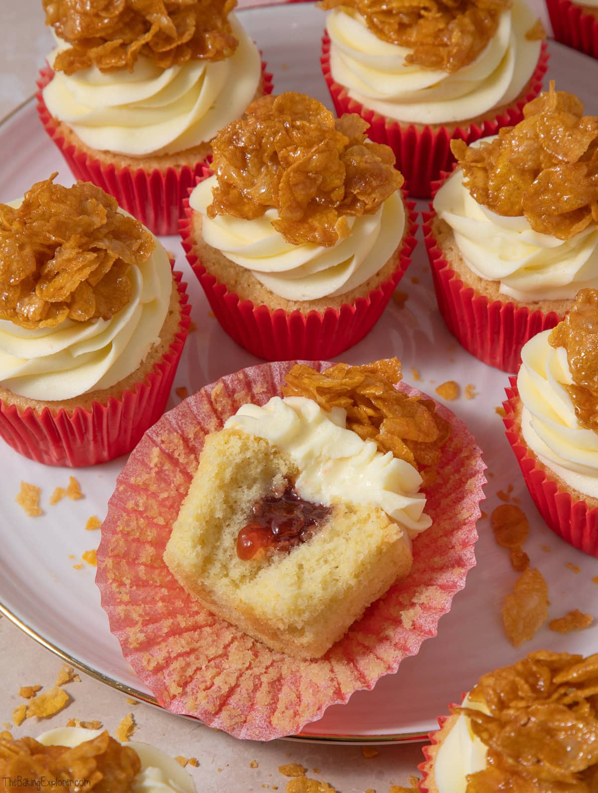 Strawberry & White Chocolate Cornflake Crunch Cupcakes