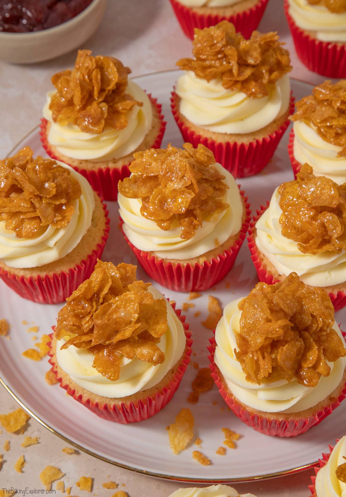 Strawberry & White Chocolate Cornflake Crunch Cupcakes