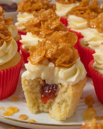 Strawberry & White Chocolate Cornflake Crunch Cupcakes